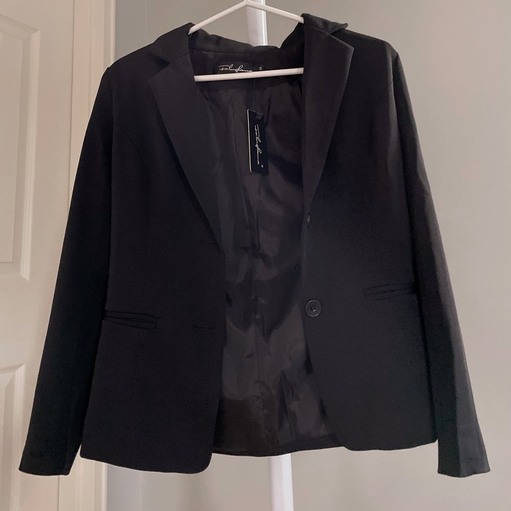 Black Slim Fit Business Formal Buttoned Blazer with Pockets Office Wear